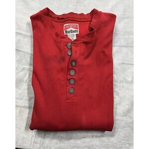 Vintage 90s Marlboro Red Henley Shirt Smoker Grunge Punk XL Cigarette Thrashed